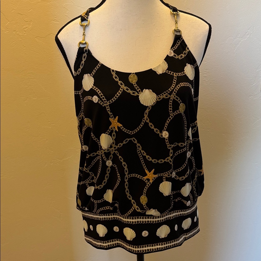 Boston Proper Black Shell & Chain Halter Camisole